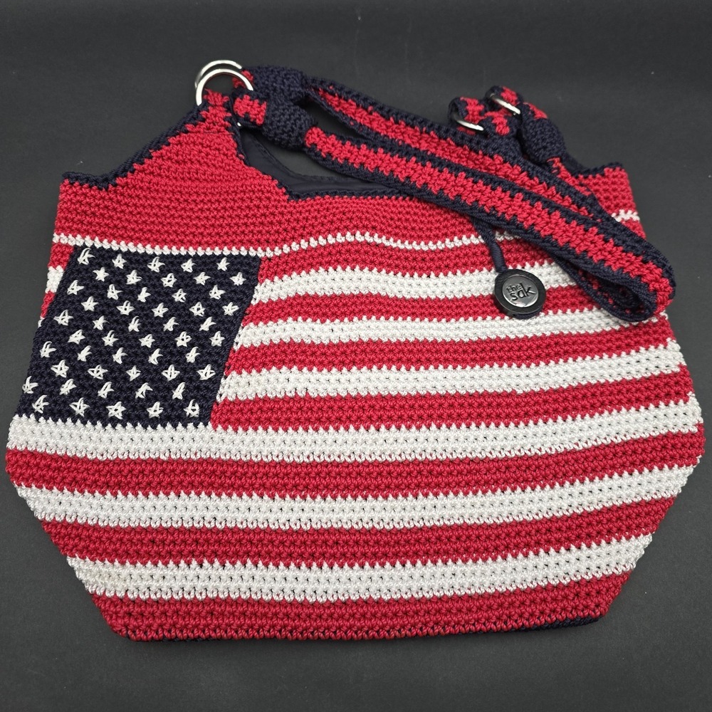 THE SAK Crochet Summer Handbag Purse American Flag USA Red White Blue Patriotic